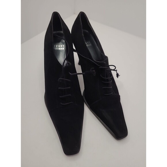 Stuart Weitzman Shoes Womens Size 7M Black Suede Leather Lace Up Oxford Heels - Picture 2 of 9